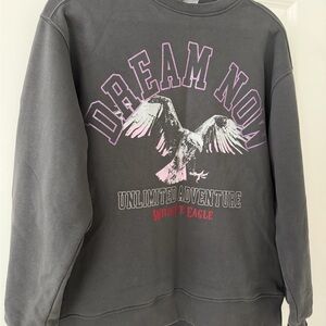 Zara Dream Now Graphic Eagle Sweatshirt - Charcoal with Pink Accents